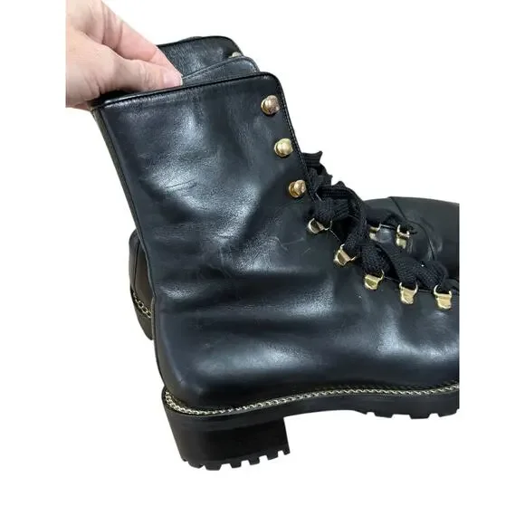 Stuart Weitzman Kolbie Black Leather Chain Combat Boot 39 Black